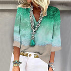 Ontspannen strandshirt - trendy damestop met golfdesign