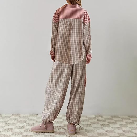 2-delige loungewear set - dames pyjama met geruite details - Bakkermode.nl