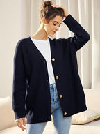 Dames oversized cardigan - relaxte fit gebreide trui met lange mouwen en knoopsluiting voor casual wear