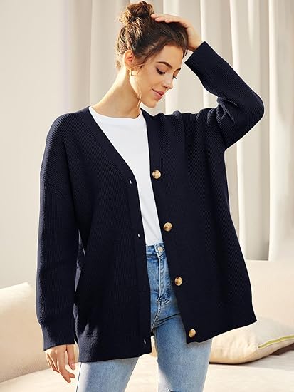 Dames oversized cardigan - relaxte fit gebreide trui met lange mouwen en knoopsluiting voor casual wear