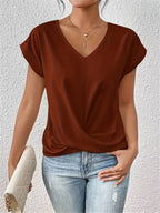 Dames v-hals t-shirt met twistdetail - stijlvolle kortekorte blouse voor een casual look