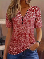 Dames casual top - stijlvol v-hals bloesje met bloemenprint voor dagelijkse outfits - korte mouwen