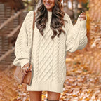 Oversized gebreide jurk - dames trui-jurk met kabelpatroon - Bakkermode.nl