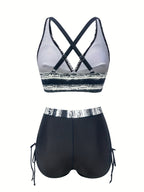 2-delige zwarte zwemset - chique tankini en hoge taille shorts voor dames