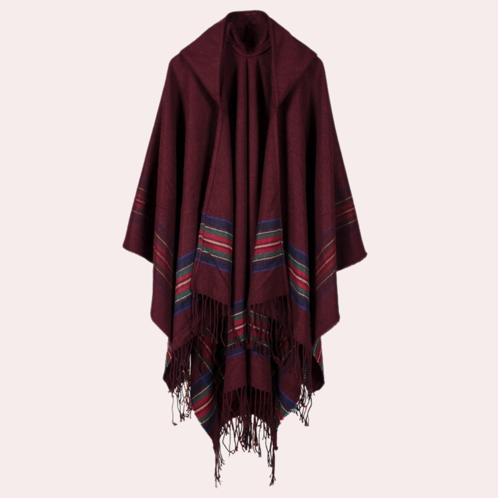 Wollen poncho - elegante dames winterwrap met franjes