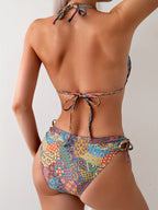 2-delige gemêleerde bikini set - chique halter nek dames zwemkleding