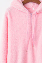 Warme fleece hoodie - oversized dames trui met halve rits en capuchon - Bakkermode.nl