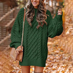 Oversized gebreide jurk - dames trui-jurk met kabelpatroon - Bakkermode.nl