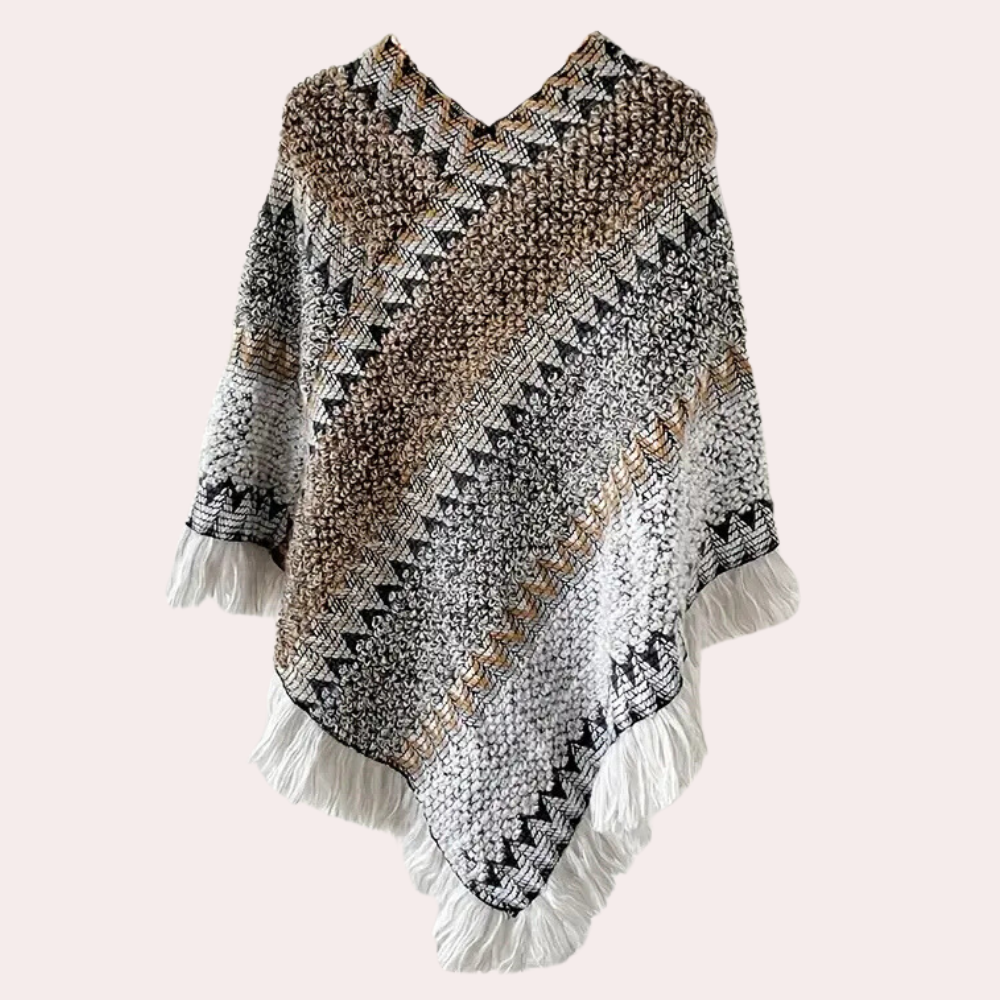 Gebreide poncho - stijlvolle dameswrap met franjes