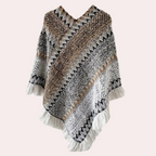 Dames poncho - stijlvolle gebreide sjaal met franjes
