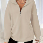 Casual sweatshirt met rits en schuine zakken - fijne dames pullover