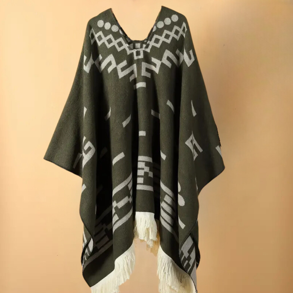Poncho - klassieke dames poncho voor de winter met geometrisch ontwerp