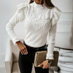 Lange mouwen dames top - elegante blouse met kanten details