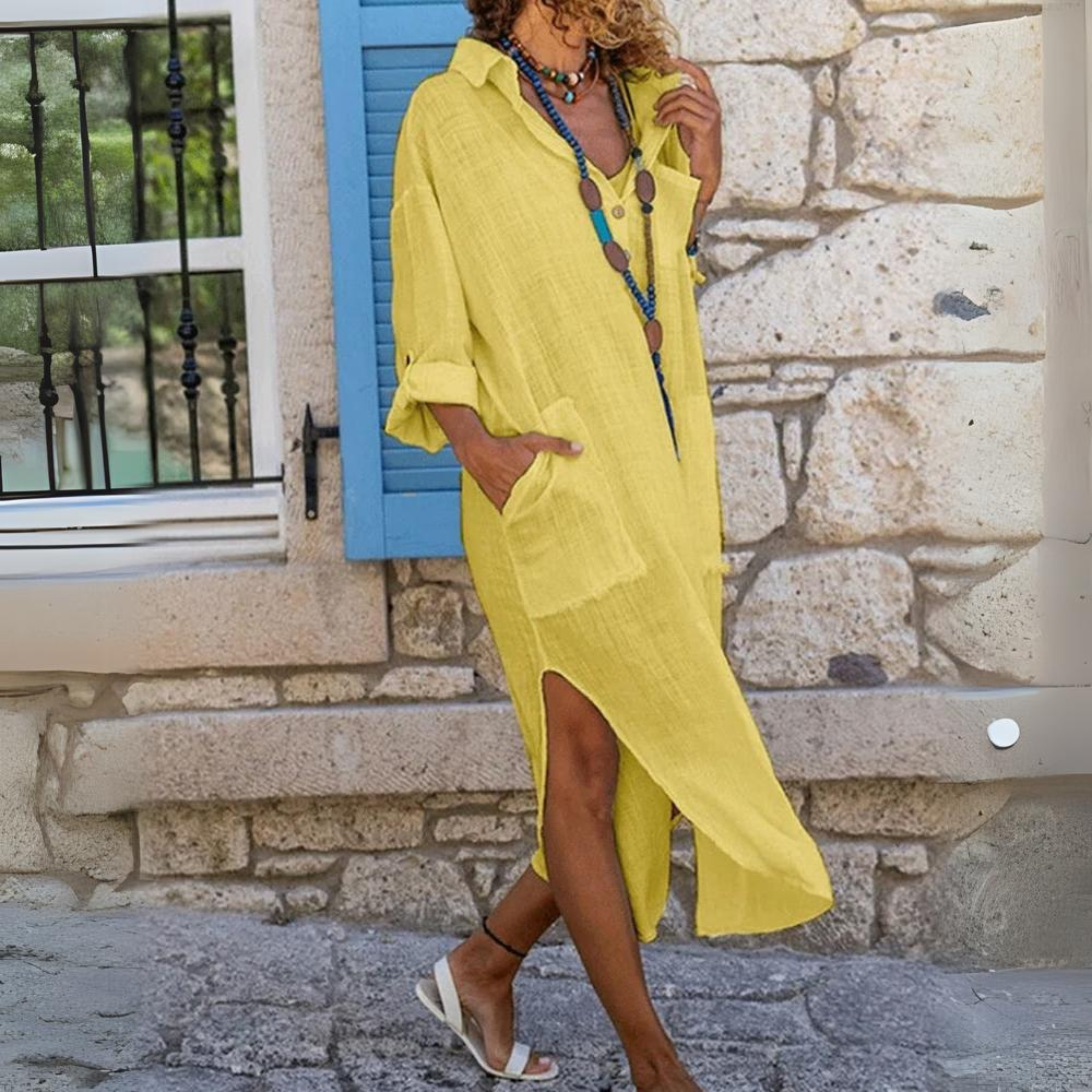 Linnen shirtjurk - stijlvolle damesjurk met zakken