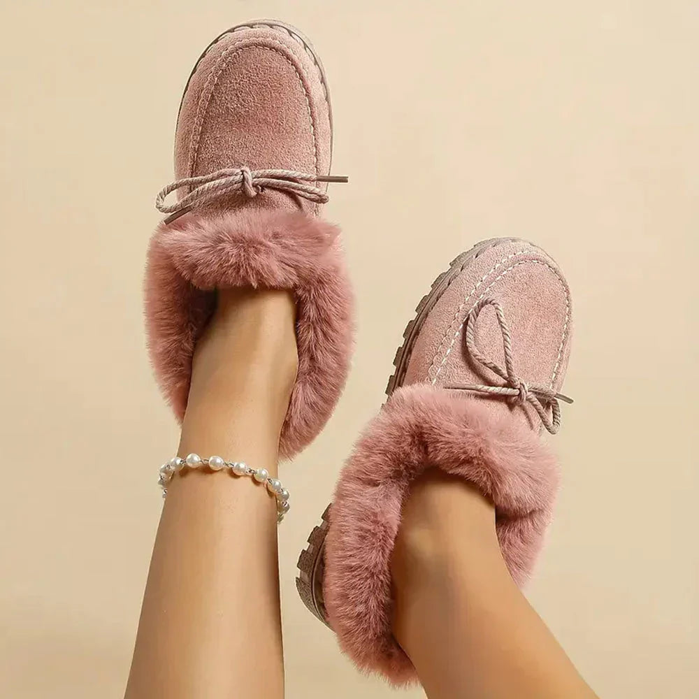 Dames faux fur gevoerde mocassinslippers - gezellige binnenschoenen