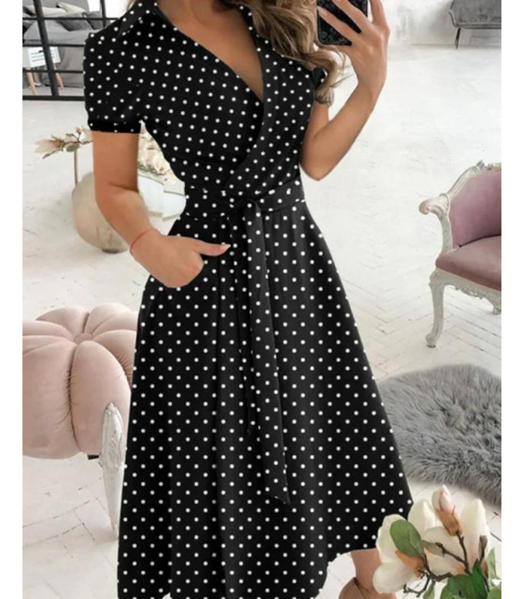 Midi wikkeljurk - verfijnde groene jurk met strik taille