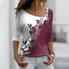 Dames bloemen t-shirt - elegante casual outfit met lange mouwen voor elke dag
