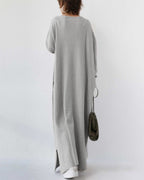 Dames oversized pullover jurk - gezellige casual wear - stijlvolle lange mouw v-hals maxi jurk voor dagelijks gebruik
