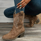 Camel cowboylaarzen - dames geborduurde enkelboots met blokhak