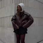 Leren damesjas met revers en rits - casual lange mouwen - Bakkermode.nl