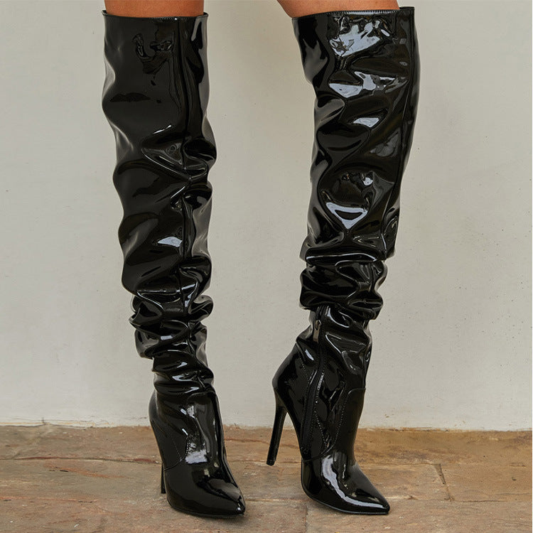 Over-the-knee laarzen - stijlvolle dames faux latex hoge hakken