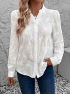 Dames witte geborduurde zomerblouse - elegante langarm shirt voor vrouwen