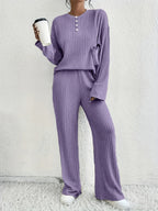 2-delige geribbelde lounge set - stijlvolle dames pyjama outfit