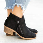 Dames suede enkellaarsjes met dubbele rits - trendy chunky laarsjes voor casual en chique gelegenheden