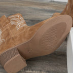 Camel cowboylaarzen - dames geborduurde enkelboots met blokhak