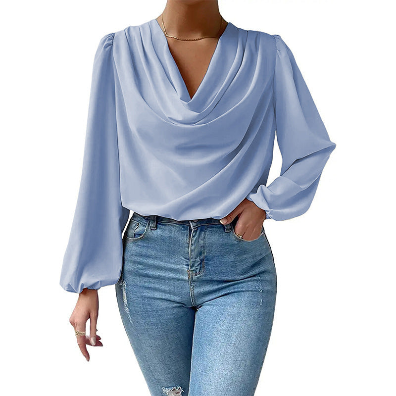Dames blouse met cowl hals - elegante lange mouwen top