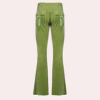 Dames casual sweatpants - lichtgewicht flared broek in gezellig groen voor dagelijks gebruik - voor thuis en casual uitjes