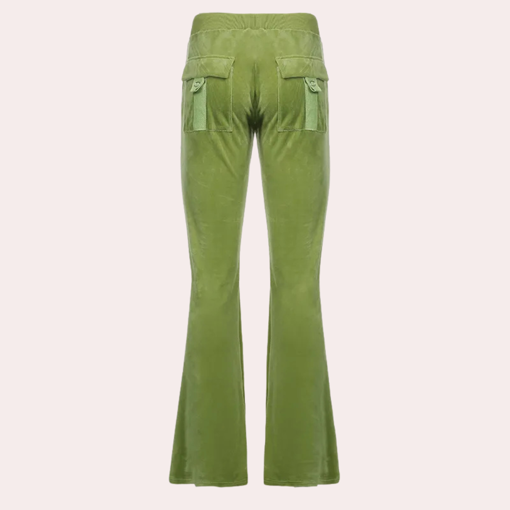 Dames casual sweatpants - lichtgewicht flared broek in gezellig groen voor dagelijks gebruik - voor thuis en casual uitjes
