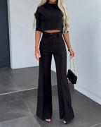 2-delige dames crop top en broek set - elegante kantooroutfit voor moderne vrouwen