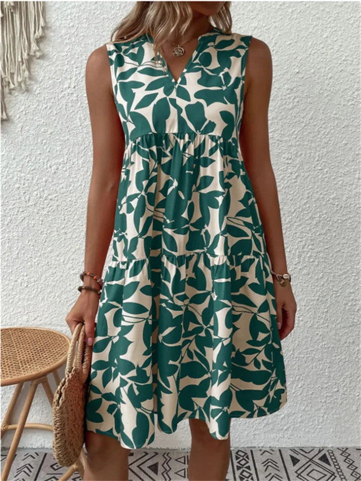Mouwloze zomerjurk - bloemen midi jurk voor dames