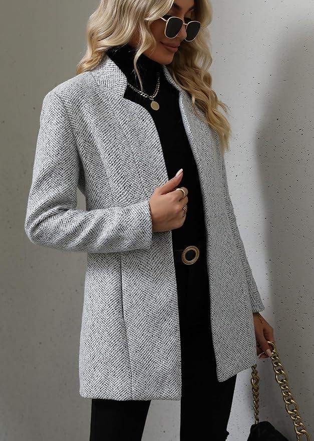 Grijze tweedjas met visgraatpatroon voor dames - casual en formele jas - Bakkermode.nl