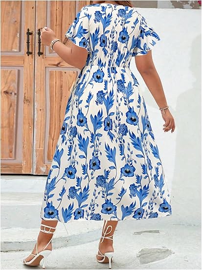 Floral jurk - elegante blauwe zomerjurk voor dames