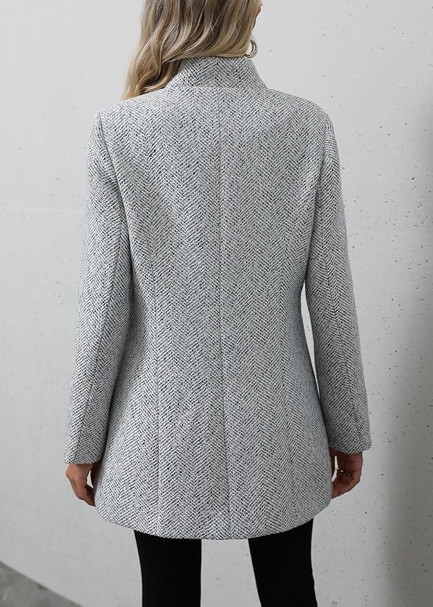 Grijze tweedjas met visgraatpatroon voor dames - casual en formele jas - Bakkermode.nl