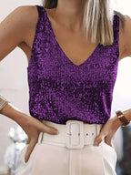 Dames sequins v-hals top - sprankelende avondkleding voor speciale gelegenheden