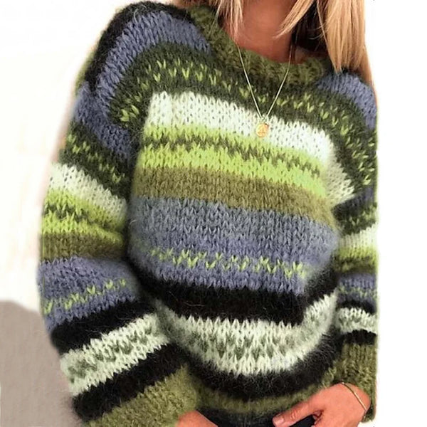Gestreepte Noorse trui - warme, kleurrijke Scandinavische dames pullover - Bakkermode.nl