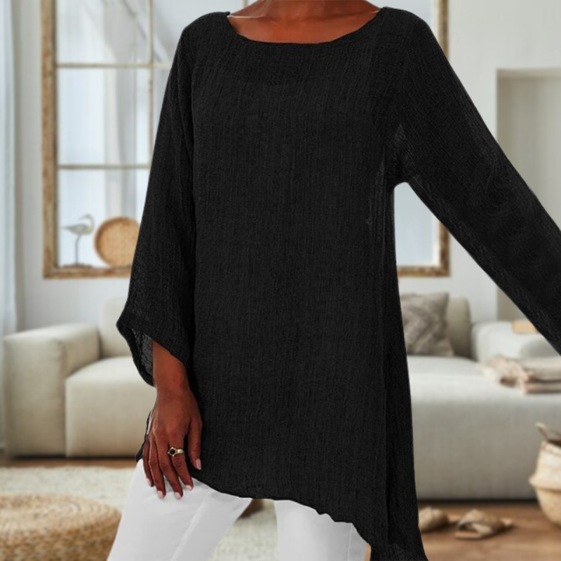 Dames linnen blouse - stijlvolle lange mouw top voor vrouwen - lichte casual outfit, voor dagelijkse elegantie