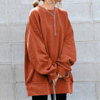 Dames oversized sweater - losse fit lange pullover met ronde hals en geribbelde boorden - Bakkermode.nl