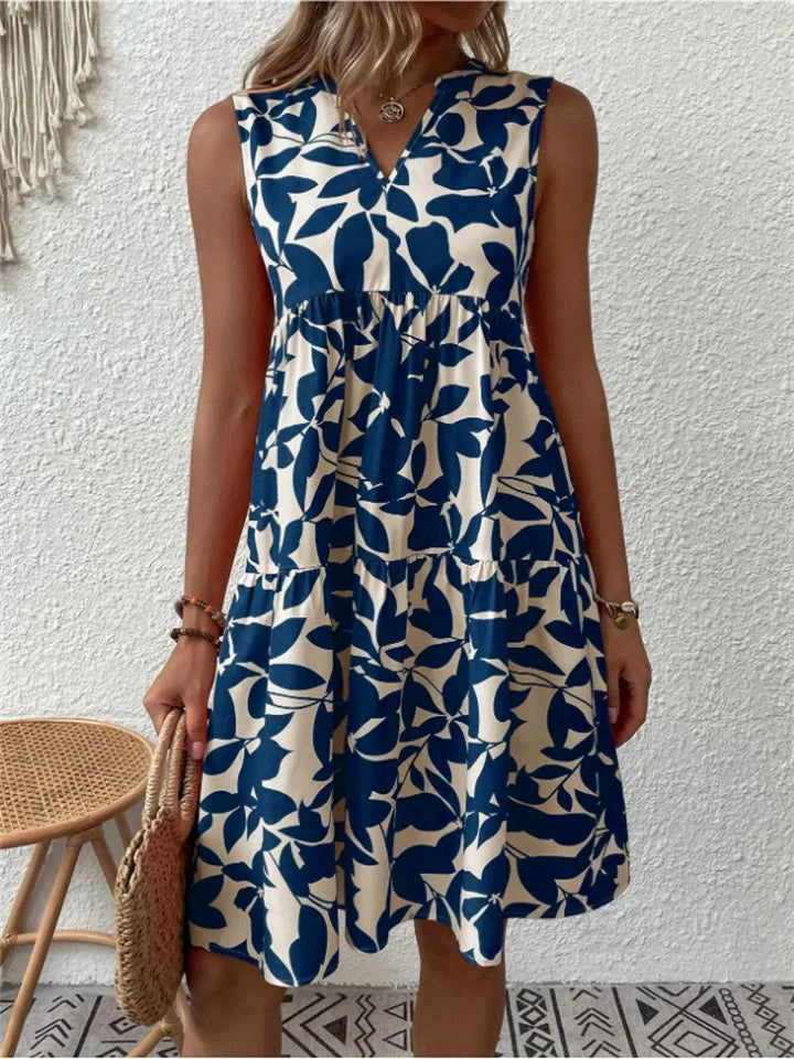 Mouwloze zomerjurk - bloemen midi jurk voor dames