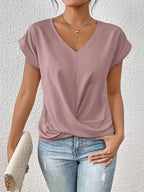 Dames v-hals t-shirt met twistdetail - stijlvolle kortekorte blouse voor een casual look
