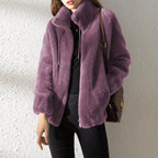Dames fleece cardigan - warme hoge kraag sweater met dubbelzijdige fleece - Bakkermode.nl