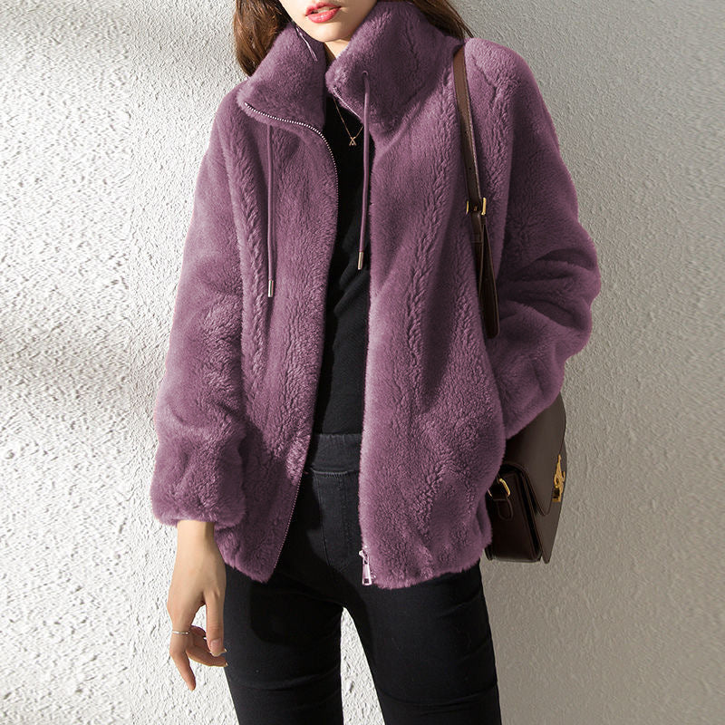 Dames fleece cardigan - warme hoge kraag sweater met dubbelzijdige fleece - Bakkermode.nl