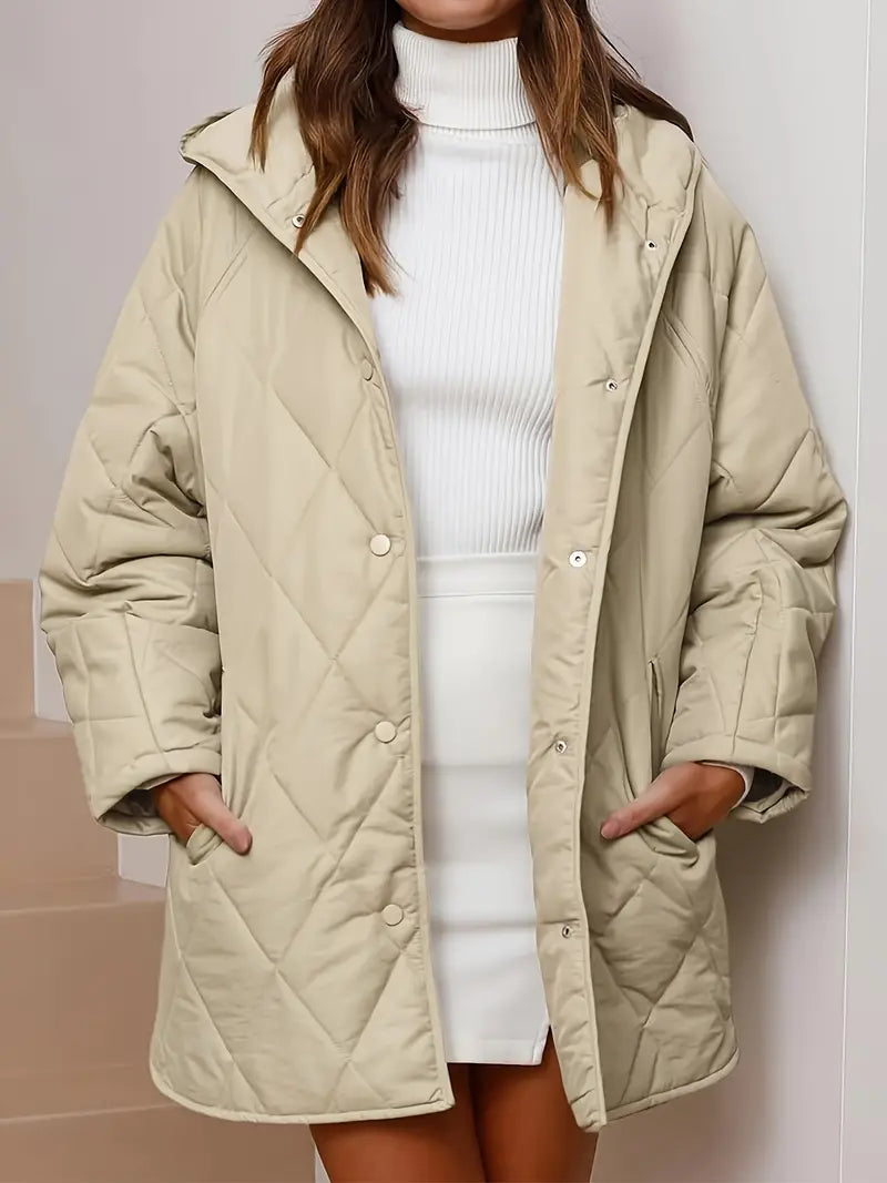 Gewatteerde puffer zwarte en beige winterjas voor dames - warm en oversized - Bakkermode.nl