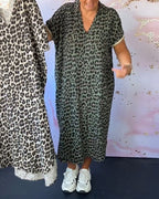 Leopardprint maxi jurk met v-hals - trendy damesjurk
