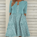 2-delige dames midi jurk met bloemen en cardigan - stijlvolle casual outfit voor speciale gelegenheden