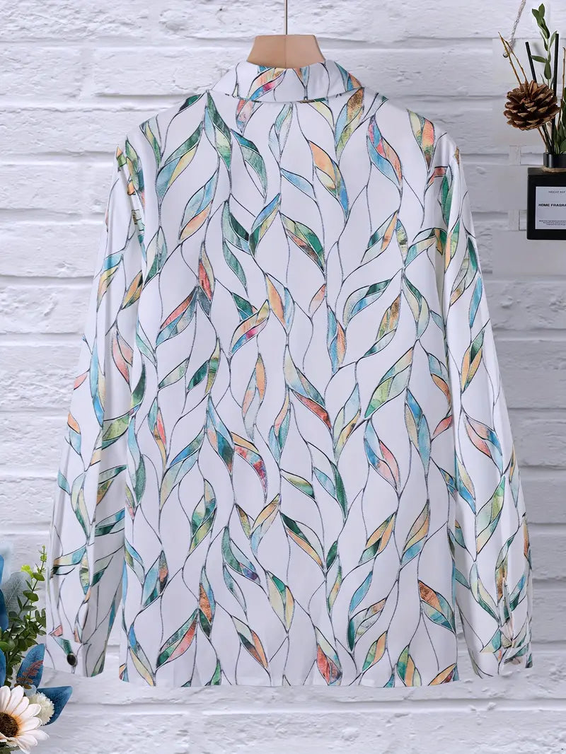 Lichte blouse voor dames met een elegant bladpatroon - stijlvolle lange mouwen voor dagelijks gebruik