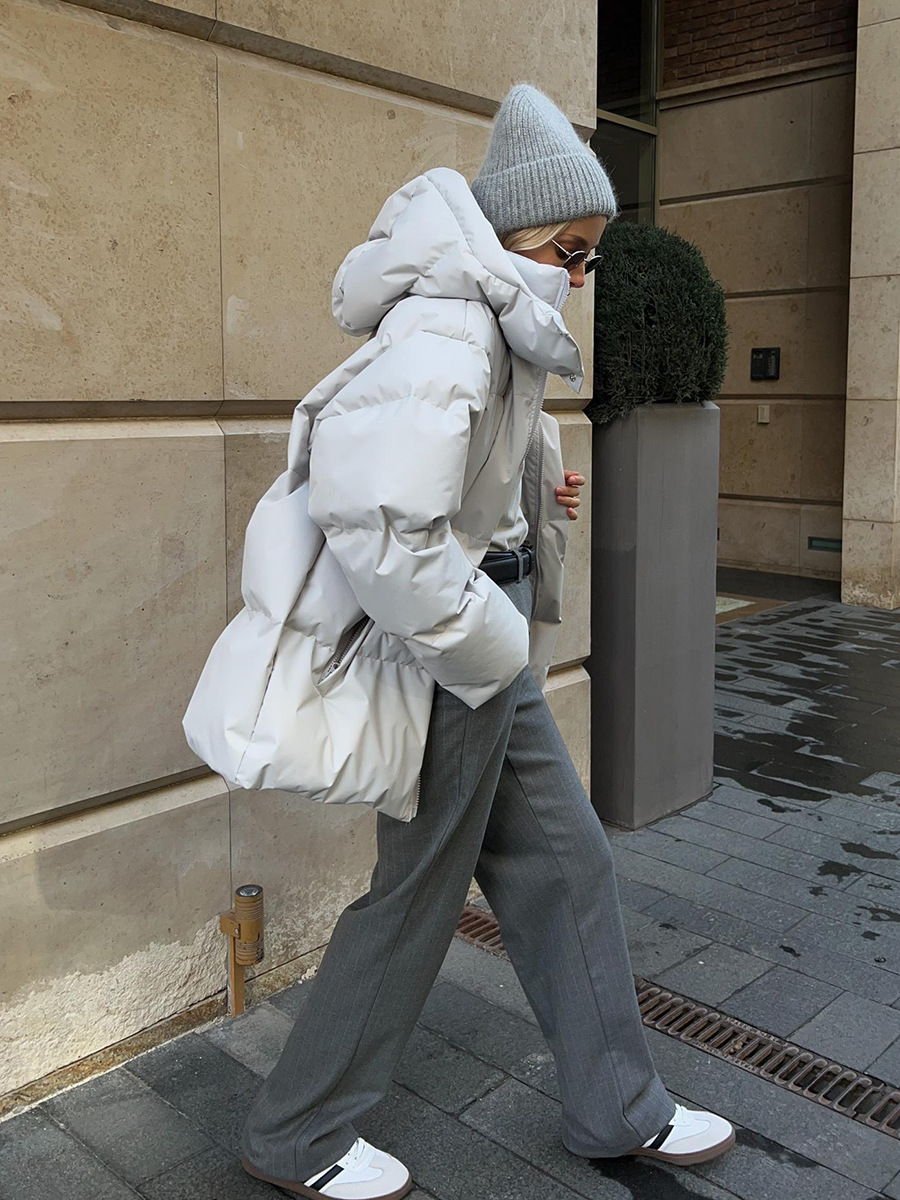 Winterjas met afneembare capuchon - warme winddichte losse damesjas van katoen - Bakkermode.nl